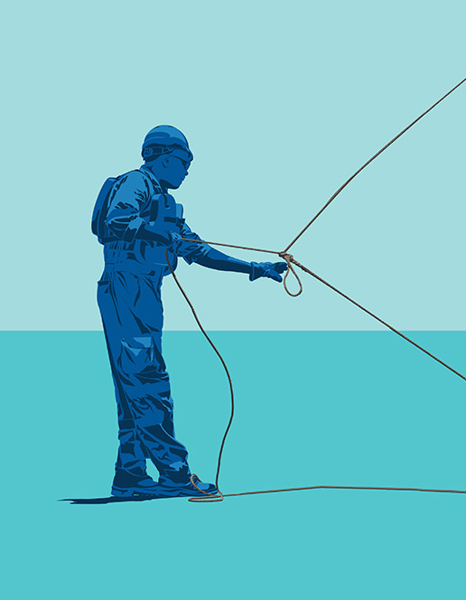 Illustration designed by Catriona Tod of a man pulling a rope