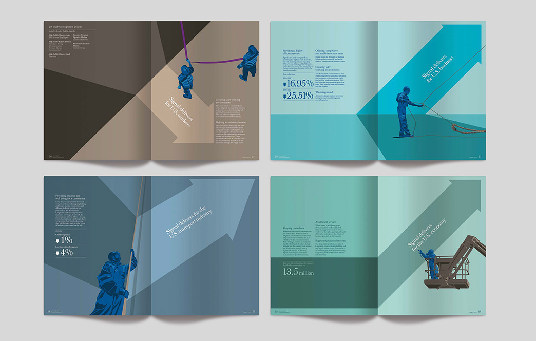 Signal Annual Report spreads with illustrations designed by Catriona Tod